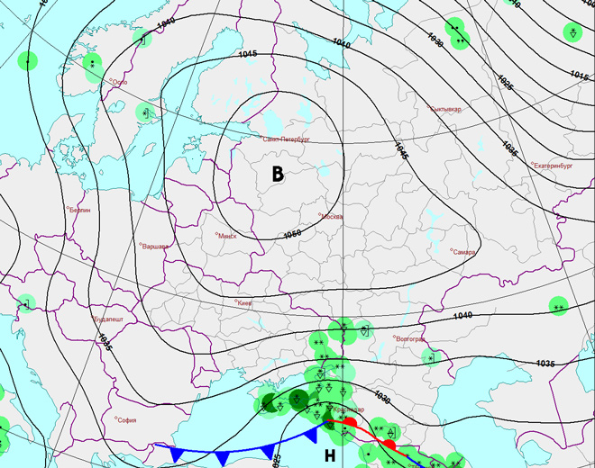 Онлайн карта циклонов и антициклонов над россией