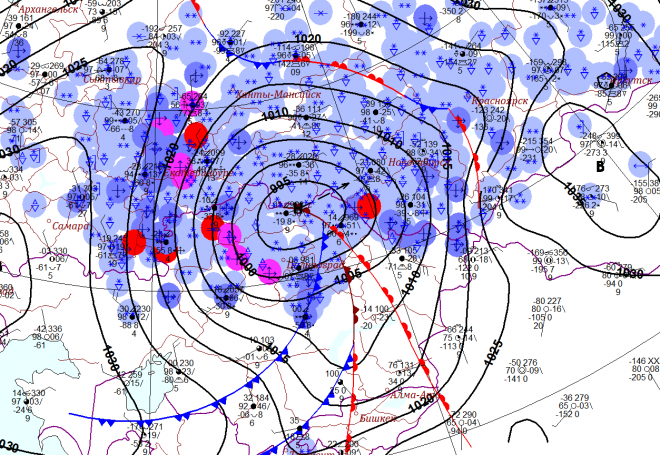 Карта погодных циклонов в Сибири. Карта погоды Сибирь. Синоптическая карта Юга Сибири. Изображение облачности на синоптических картах.