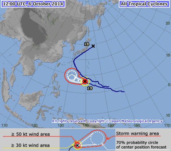 Карта погоды от японского метеорологического агентства jma