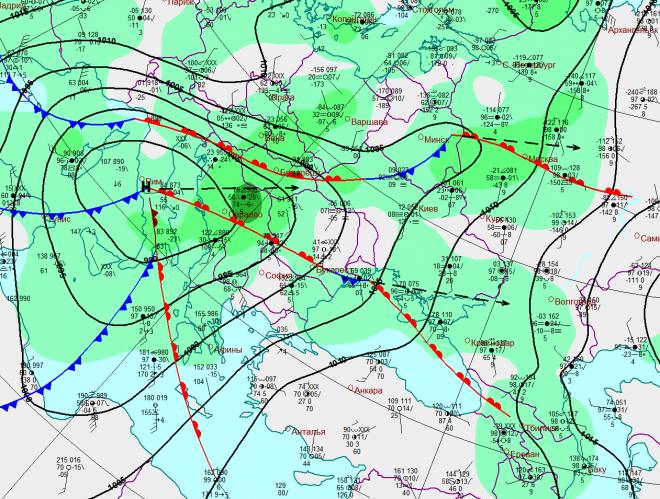 Синоптическая карта гидрометцентра