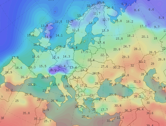Карта температур европы