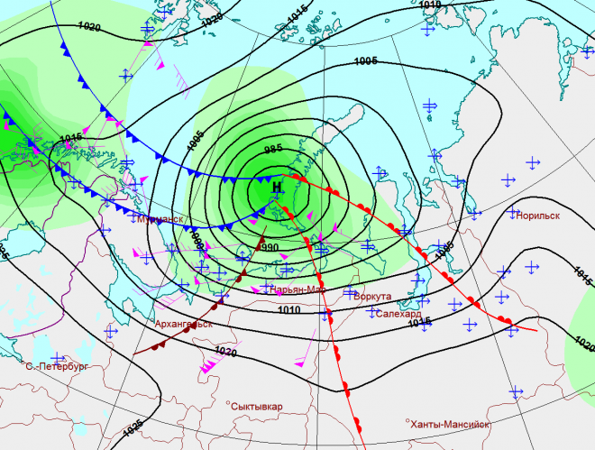 Циклоны и фронты на карте. Движение циклона на карте. Граница циклона. Пути движения циклонов и антициклонов. Циклоны и антициклоны в Арктике.