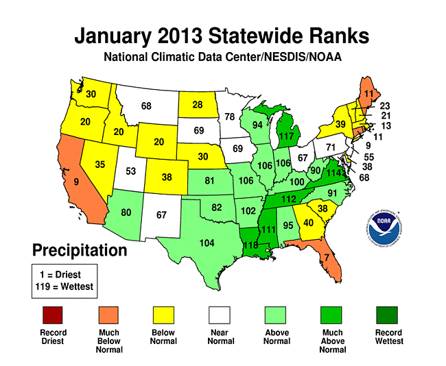 Ranked map. Карта влажности США. Январь 2013 США. Climate of the USA.