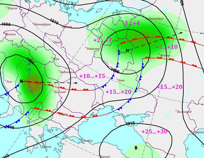 Карта циклонов и антициклонов над россией