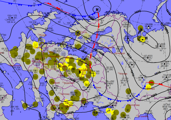 Карта погоды над европейской частью россии