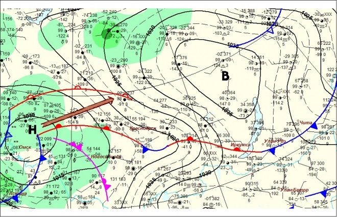 Атмосферные фронты на картах погоды