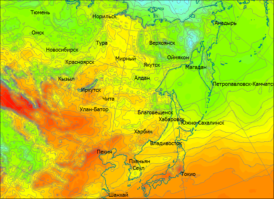 Карта температуры в сибири