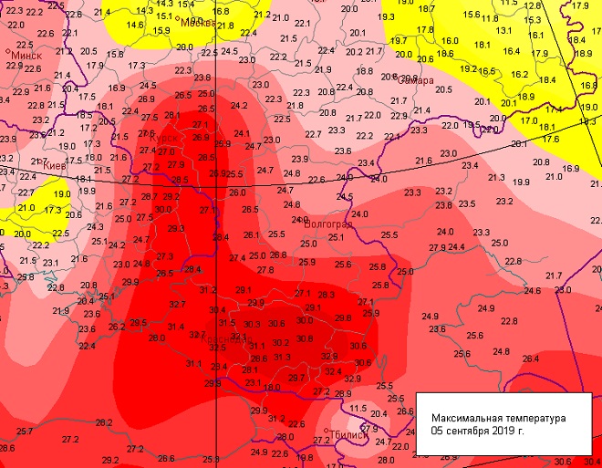 Температура 5 сентября. Карта. Максимальная. Температура. Европы.