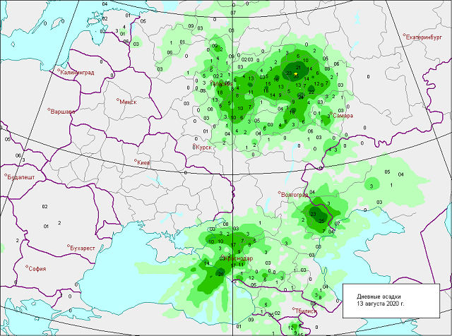 Карта осадков на 13 июля. Карта жары.