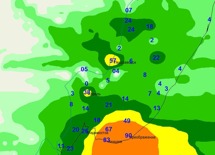 Карта погоды осадков приморского края