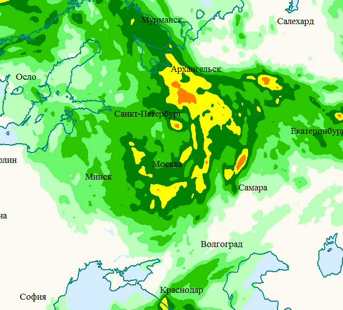 Карта осадков на 18 июля. Карта осадков.