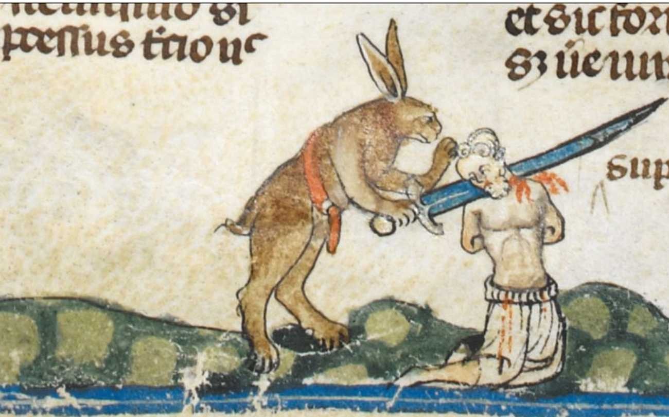 Бывший король победил кролика героя. Заяц средневековье. Кролик средневековье. Кролики на средневековых миниатюрах. Зайцы на средневековых гравюрах.